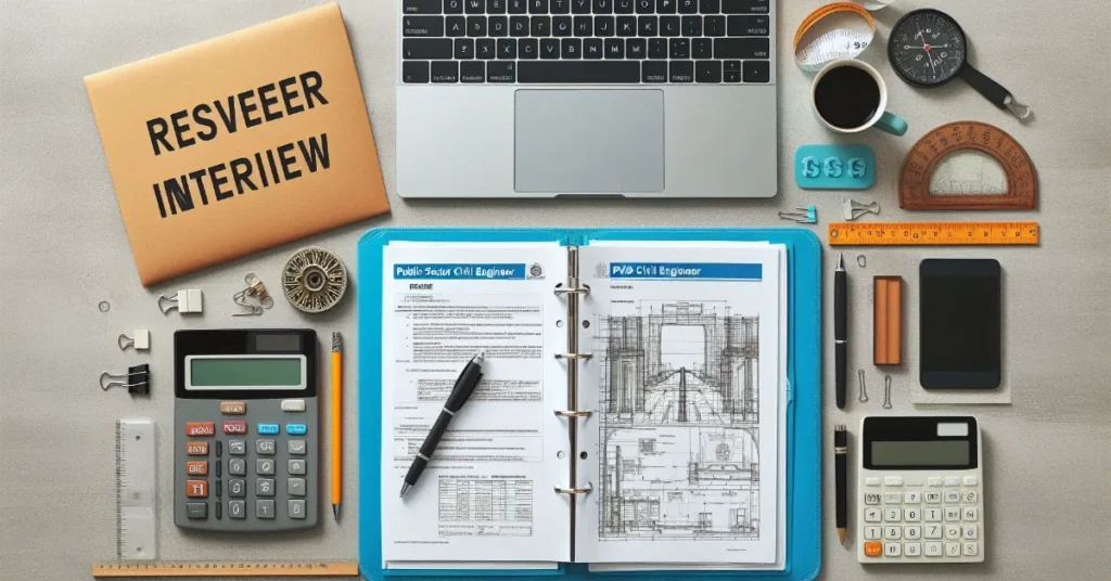 workspace desk with interview preparation